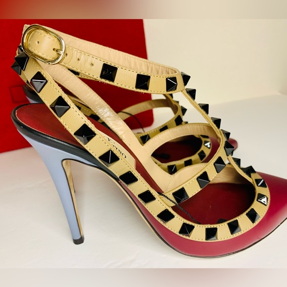 Valentino Garavani Lacquered Rockstud Leather Maroon/Red & Blue Pumps 36EU/6 US - Picture 7 of 16